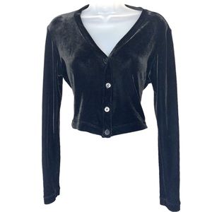 Y2K BCBG Paris Velvet Long Sleeve Cropped Button Up Cardigan Jacket Black Small